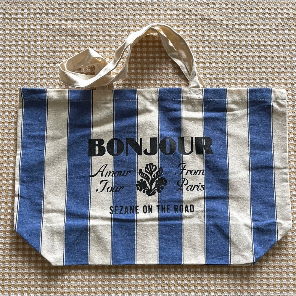 NEW Sezane Tote Blue Stripe Bonjour